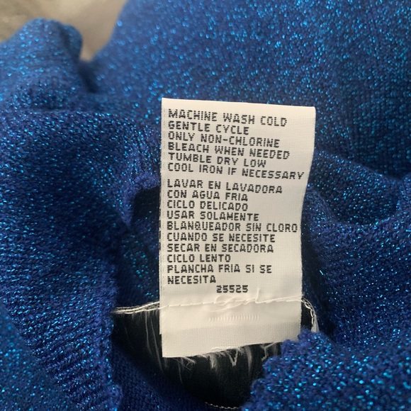 Vintage Sag Harbor Blue Sparkle Glitter Cropped Turtleneck Short Sleeve Top - Picture 8 of 10